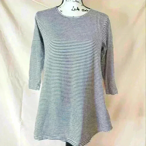 Striped Long Sleeve Tunic Top - Women's Size Large, Light Pink with Blue Stripes - Picture 1 of 5